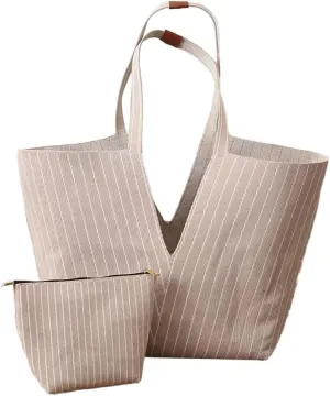 Trendy Tote Bag Women 2025 Retro Stripes Purses Large Shoulder Bags Top Handle Handbags Satchel with Wallet 2PCS