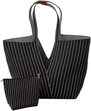 Trendy Tote Bag Women 2025 Retro Stripes Purses Large Shoulder Bags Top Handle Handbags Satchel with Wallet 2PCS