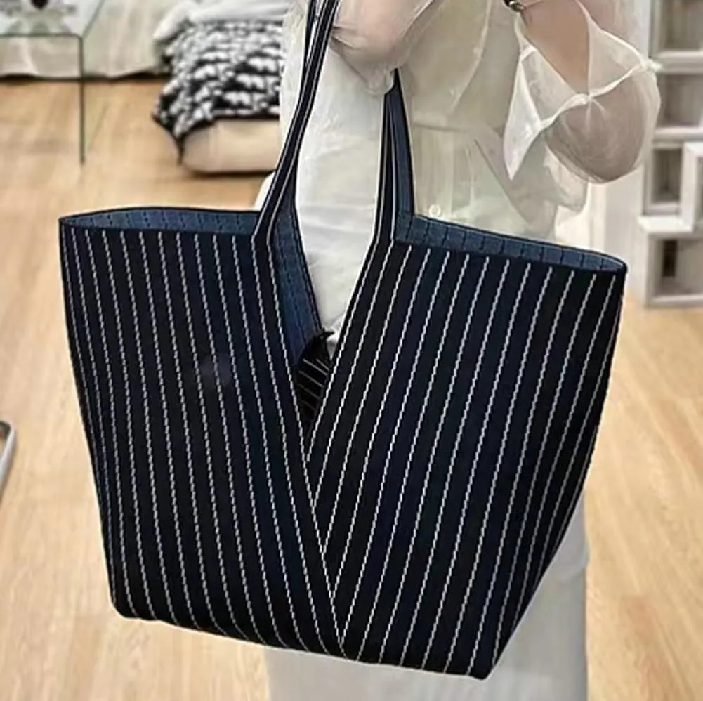 Trendy Tote Bag Women 2025 Retro Stripes Purses Large Shoulder Bags Top Handle Handbags Satchel with Wallet 2PCS