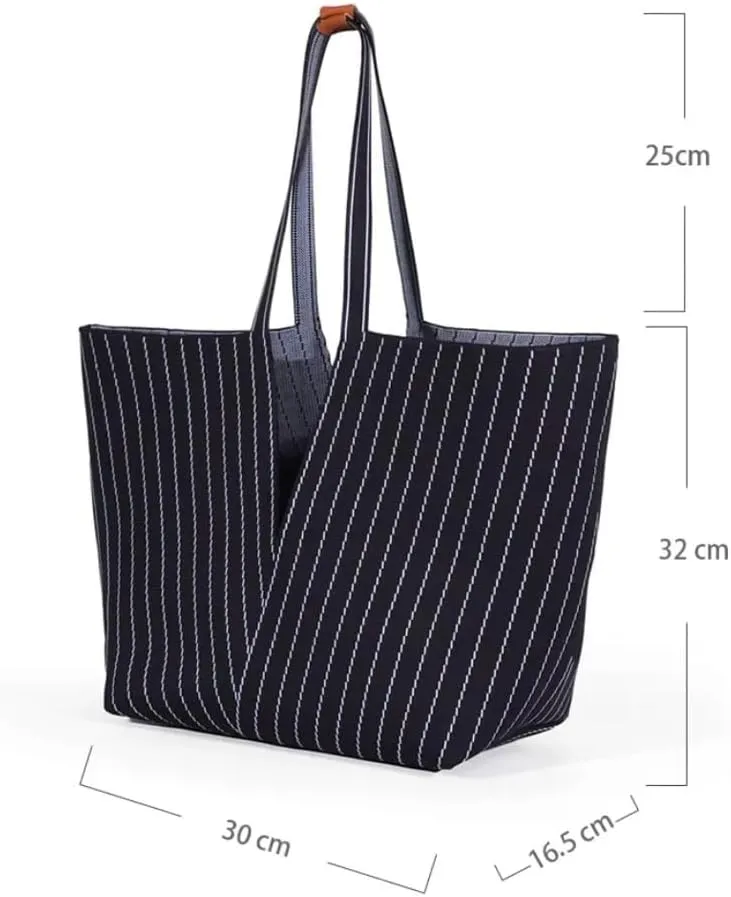 Trendy Tote Bag Women 2025 Retro Stripes Purses Large Shoulder Bags Top Handle Handbags Satchel with Wallet 2PCS