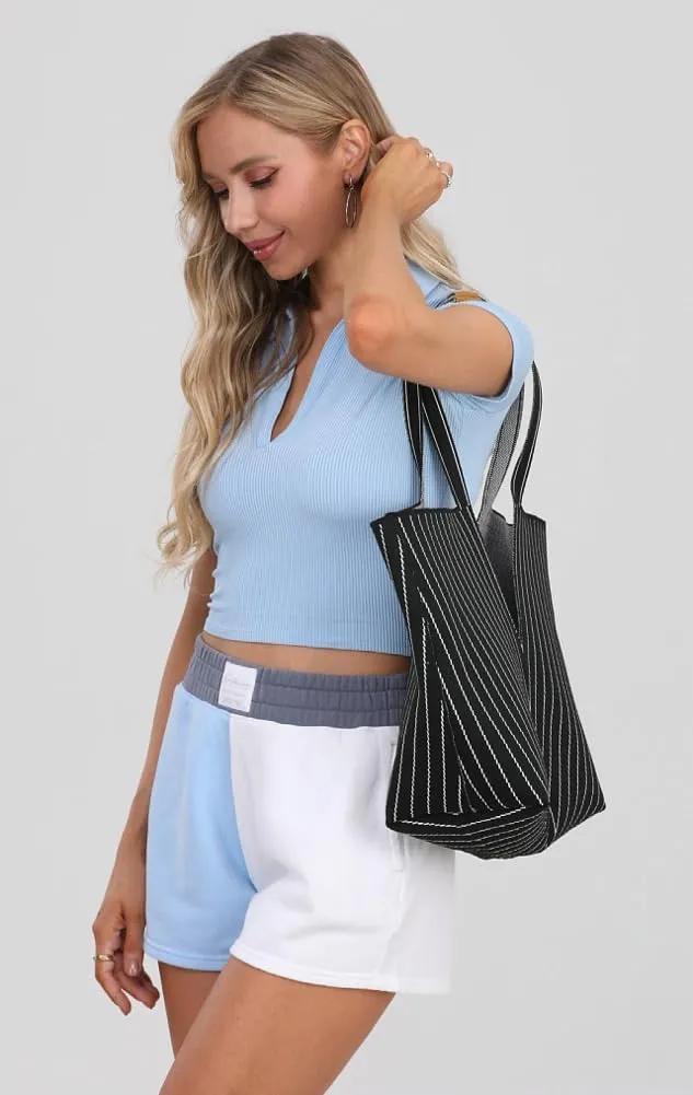 Trendy Tote Bag Women 2025 Retro Stripes Purses Large Shoulder Bags Top Handle Handbags Satchel with Wallet 2PCS