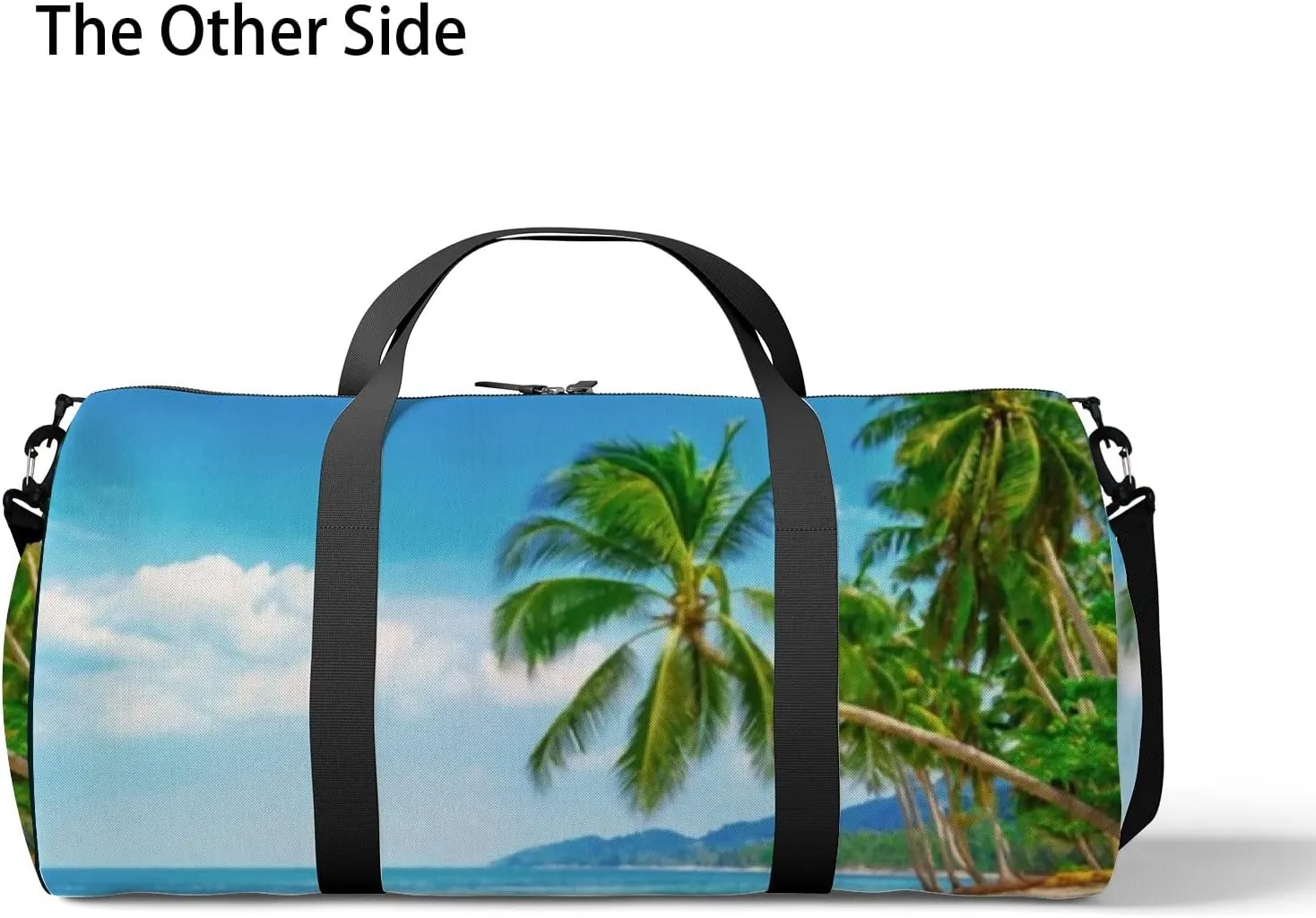 Tropical Beach with Palms Sports Duffel Bag Travel Gym Tote Bags Lightweight Durable Shoulder Strap Waterproof Polyester Outside Mesh Pocket Overnight Trip Duffel Bag for Women Men