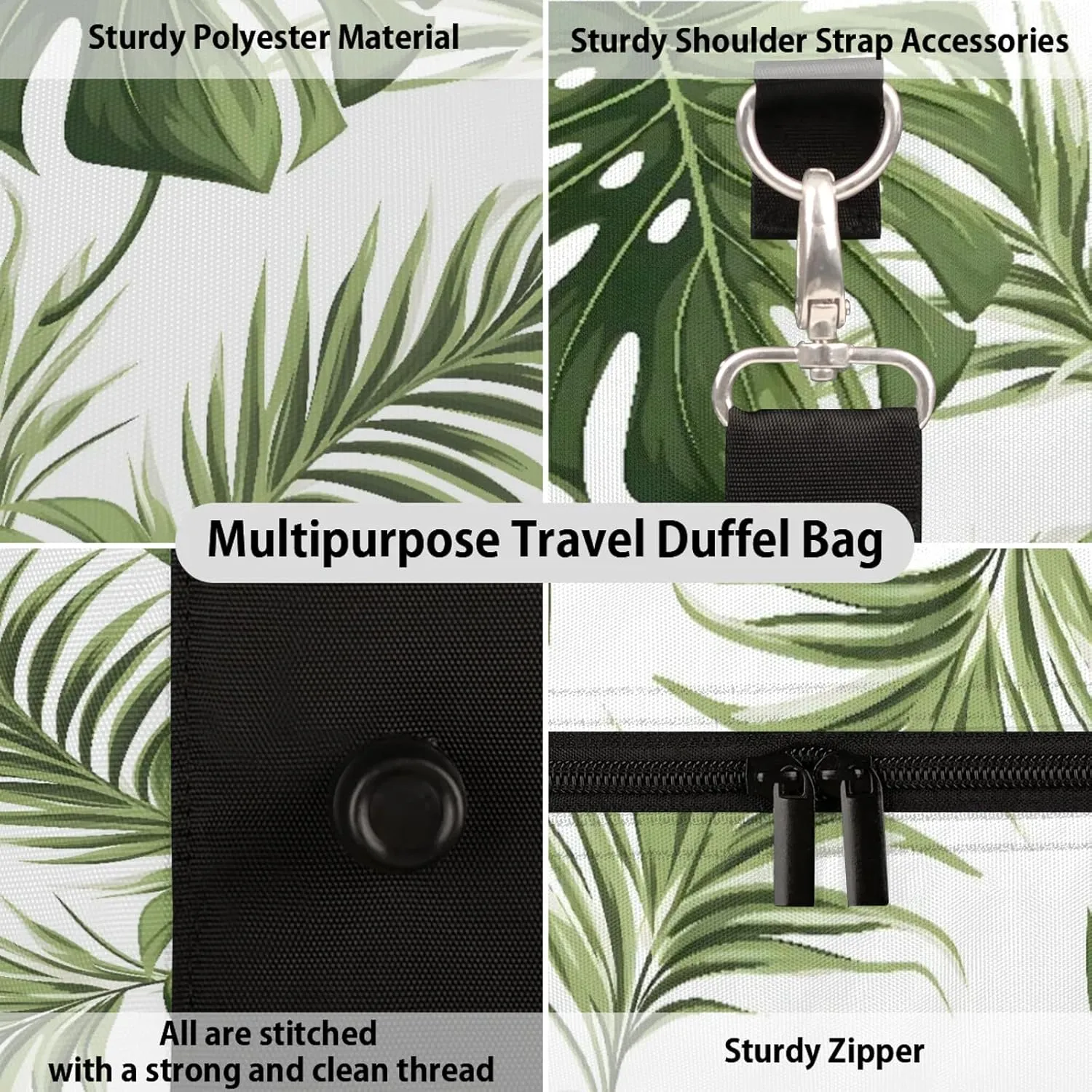 Tropical Plant Palm Leaves Travel Duffle Bag, Sports Gym Bags for Women Men, Carry On Weekender Overnight Workout Airplane Trips Bag