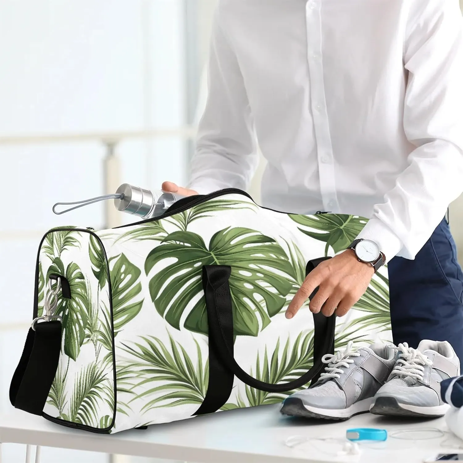 Tropical Plant Palm Leaves Travel Duffle Bag, Sports Gym Bags for Women Men, Carry On Weekender Overnight Workout Airplane Trips Bag