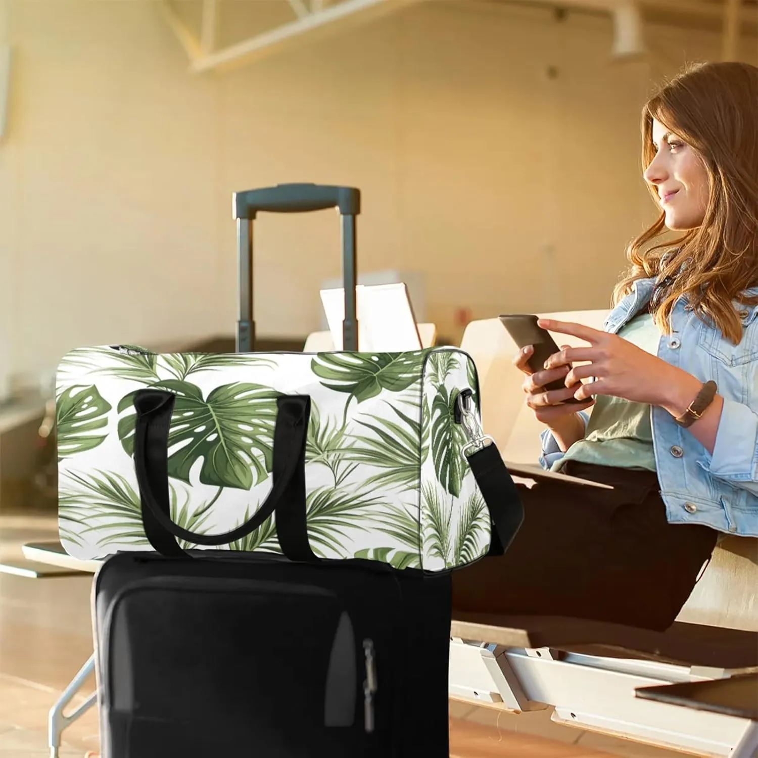 Tropical Plant Palm Leaves Travel Duffle Bag, Sports Gym Bags for Women Men, Carry On Weekender Overnight Workout Airplane Trips Bag