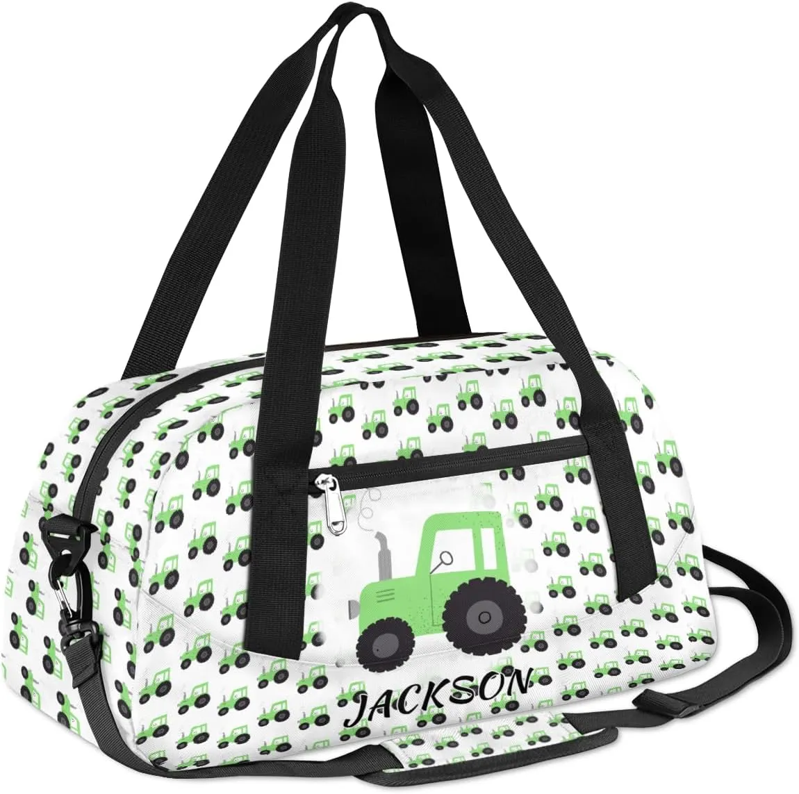 Truck Car Custom Name Kids Overnight Duffel Bags Boys Green Tractor Personalized Sport Gym Bag Customized Duffel Bag for Travel Weekender Practice Gymnastics
