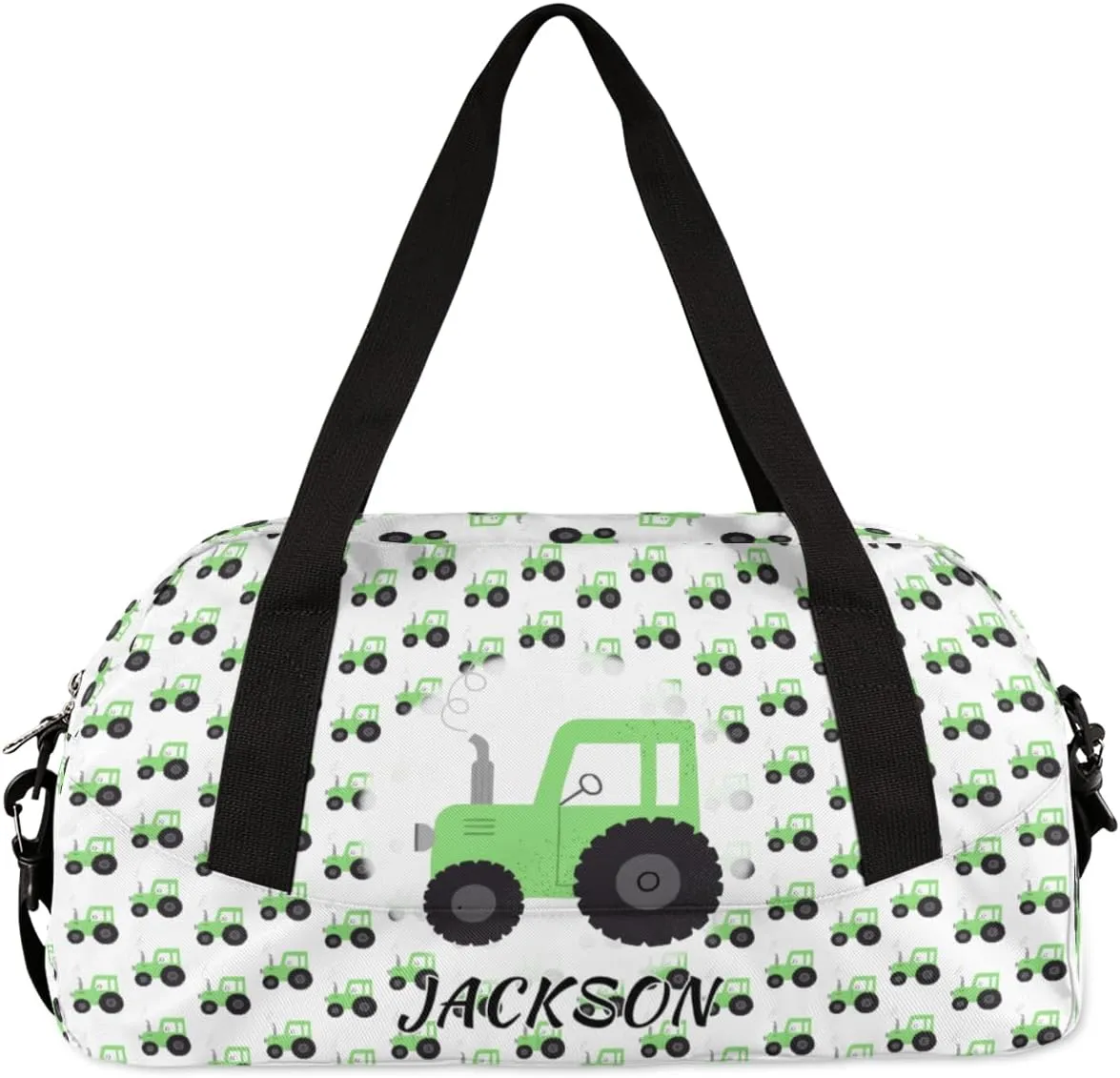 Truck Car Custom Name Kids Overnight Duffel Bags Boys Green Tractor Personalized Sport Gym Bag Customized Duffel Bag for Travel Weekender Practice Gymnastics