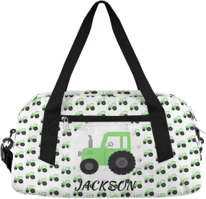 Truck Car Custom Name Kids Overnight Duffel Bags Boys Green Tractor Personalized Sport Gym Bag Customized Duffel Bag for Travel Weekender Practice Gymnastics