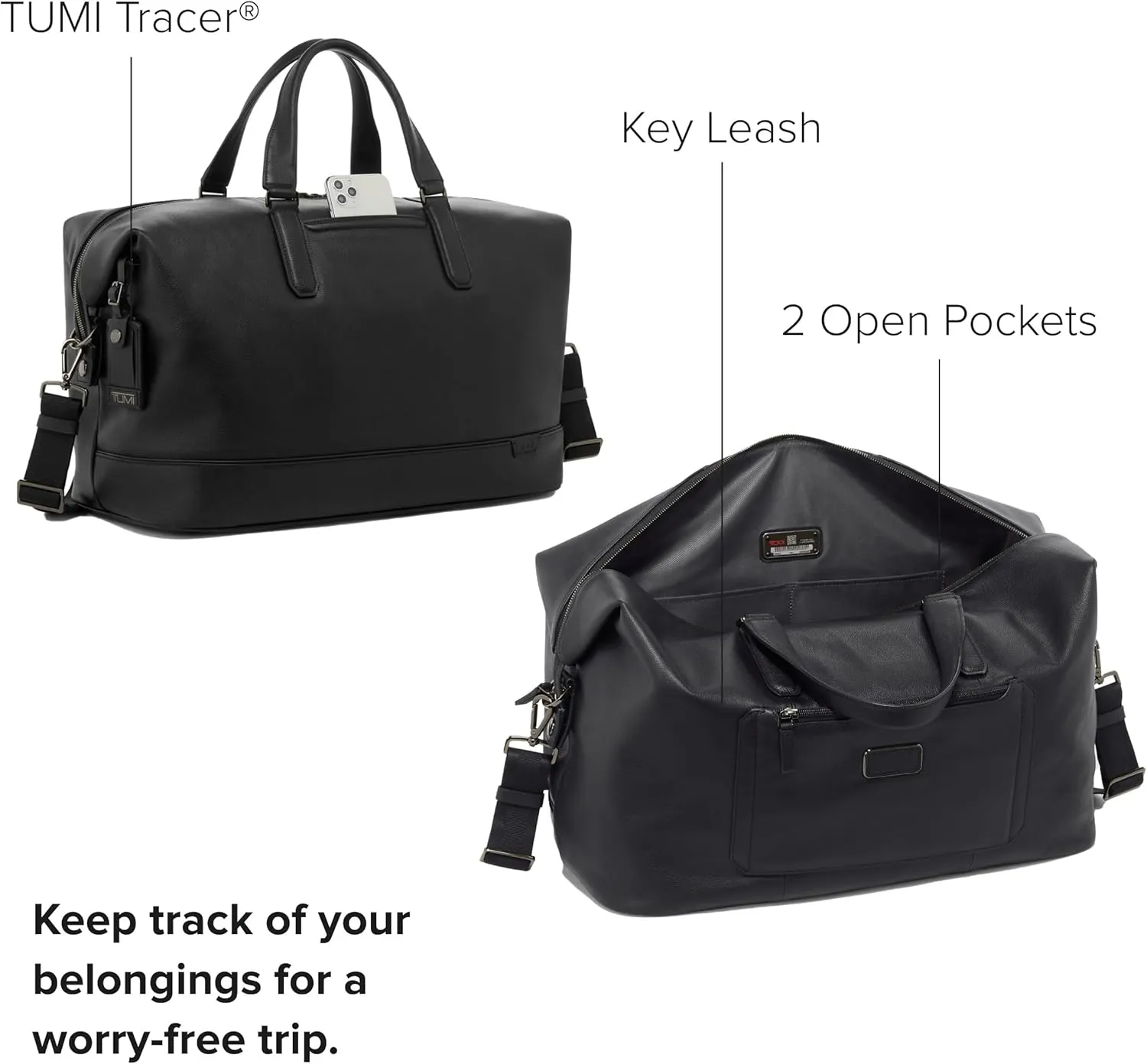 TUMI - Harrison Nelson Duffel - Business Travel Duffel - Convenient Travel Bag with Removable Shoulder Strap, Multiple Pockets - Black Leather