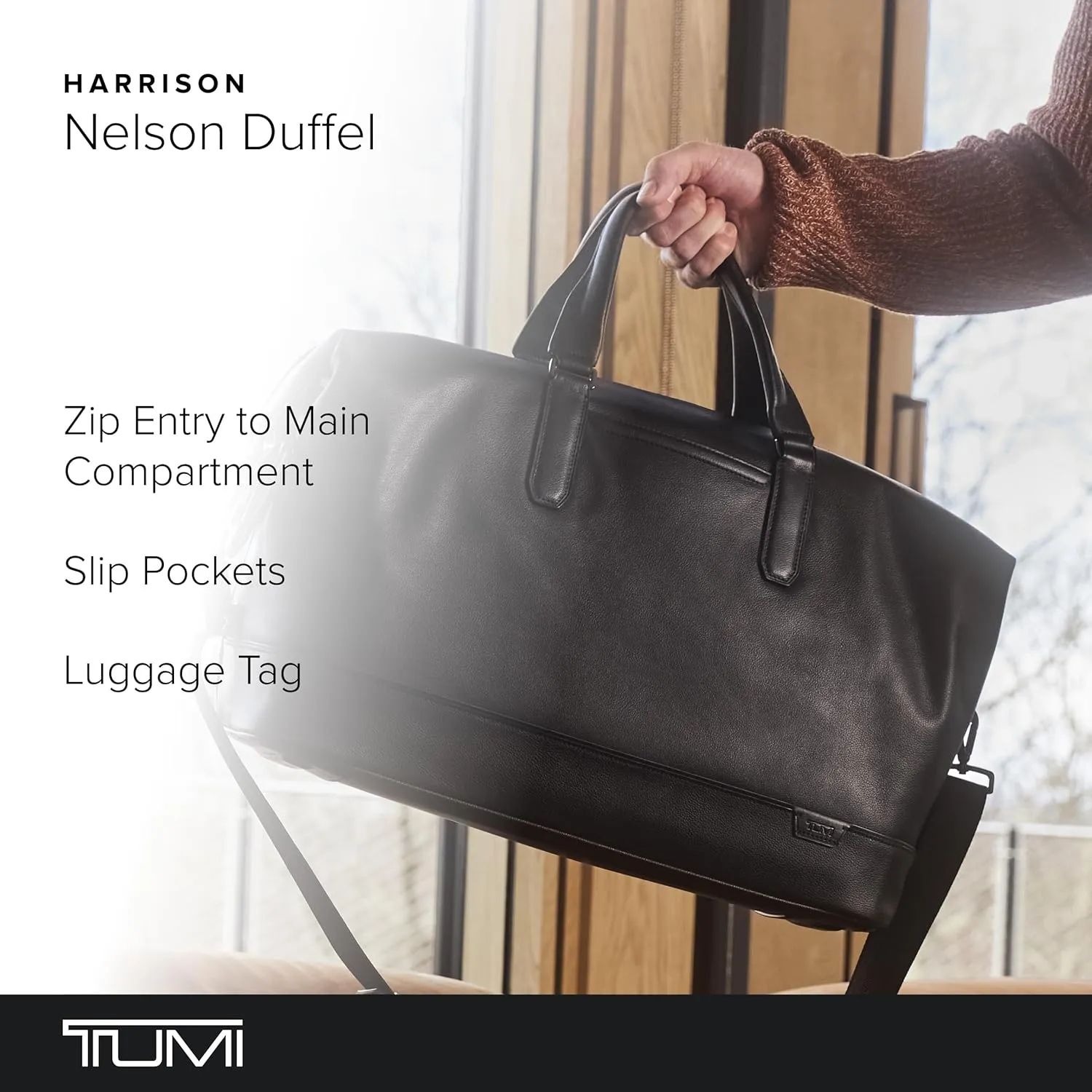 TUMI - Harrison Nelson Duffel - Business Travel Duffel - Convenient Travel Bag with Removable Shoulder Strap, Multiple Pockets - Black Leather