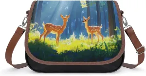 Two Deer in The Forests Crossbody Bags for Women Shoulder Bag Flap Handbags Leather Cross Body Purse