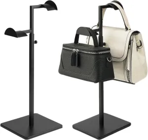 Two Tiers Handbag Display Stands - 2PCS Black Stainless Steels Purse Stand Holder Adjustable Height Display Rack for Retail Luxury Bag Organizer Home Store Boutique Retail Closet