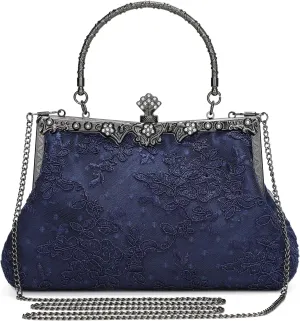 UBORSE 1920s Vintage Purse Embroidery Lace Floral Clutch Purse for Women Formal Evening Bag Handbag Wedding Bag