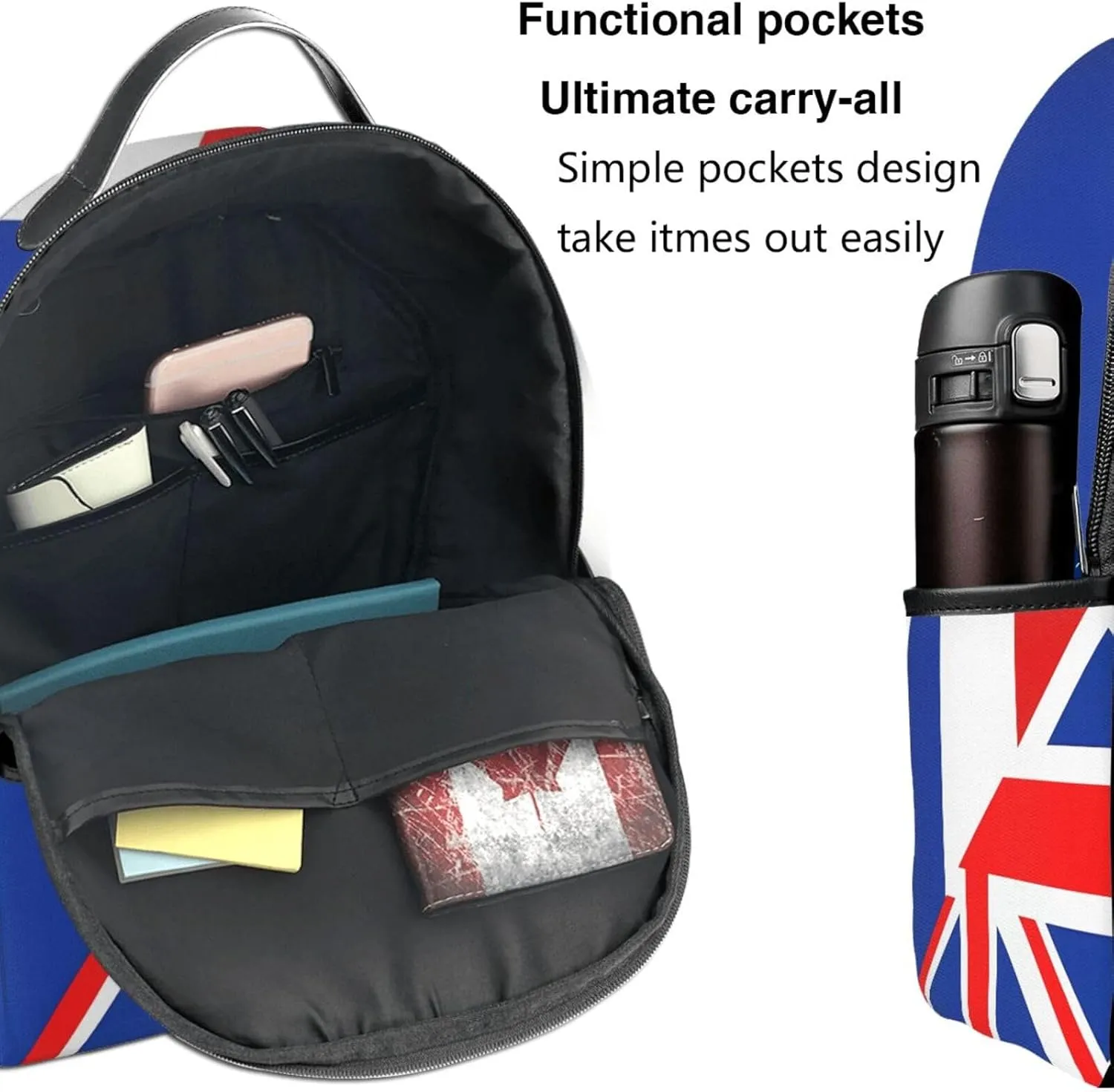 Uk France Flag Casual Backpacks Laptop Backpack Carry-on Daypack Sports Travel Rucksack Lightweight Working Bag for Outdoor Hiking Cycling Walking
