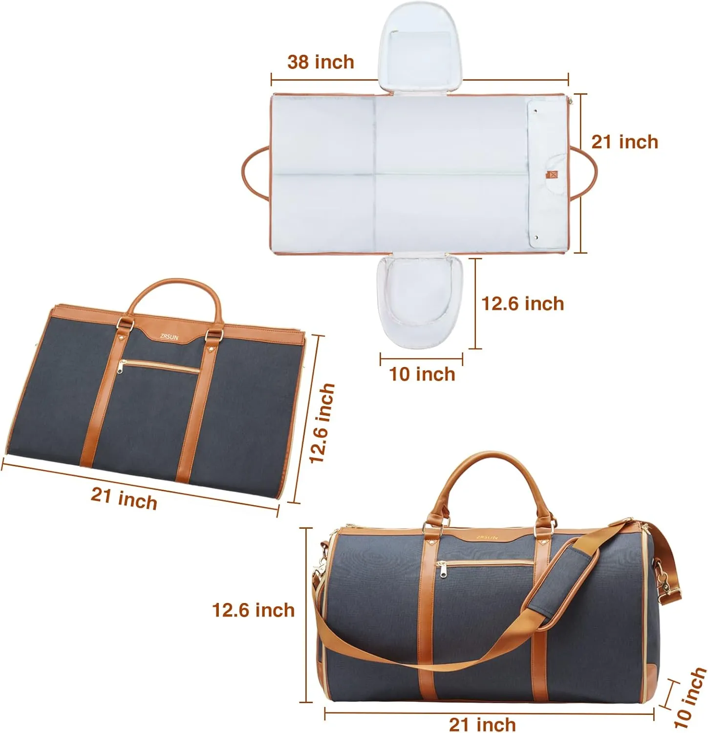 Ultimate 3-in-1 Garment Duffel Bag – Wrinkle-Free, Spacious 50L Capacity, Waterproof, Ideal for Business Trips & Weekend Getaways (Black Brown)