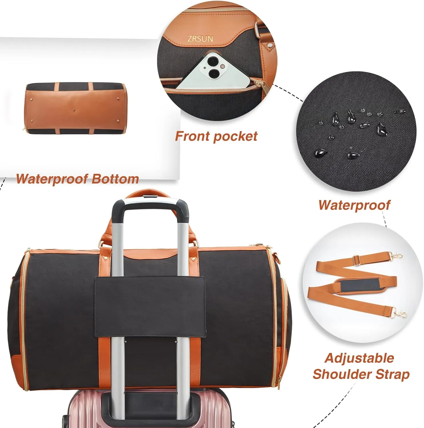 Ultimate 3-in-1 Garment Duffel Bag – Wrinkle-Free, Spacious 50L Capacity, Waterproof, Ideal for Business Trips & Weekend Getaways (Black Brown)