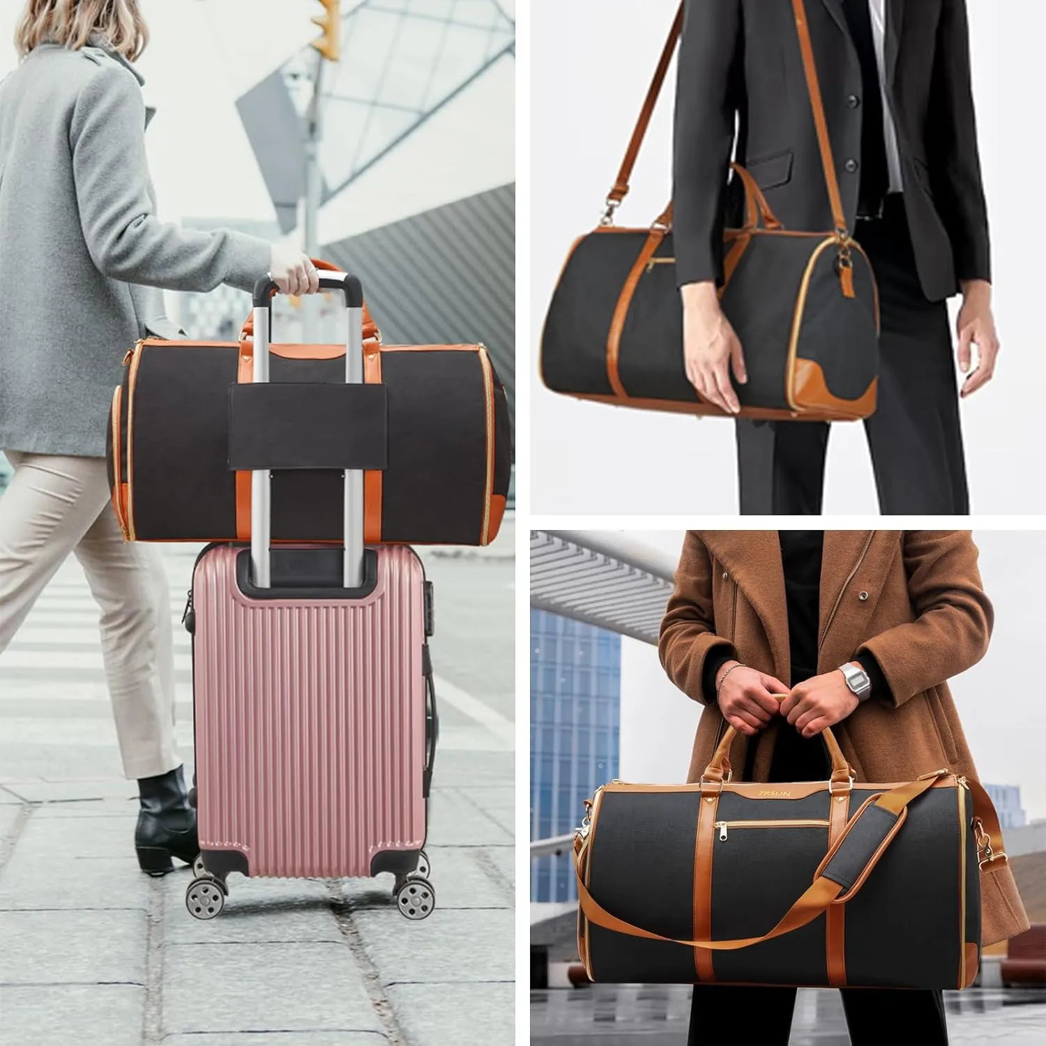 Ultimate 3-in-1 Garment Duffel Bag – Wrinkle-Free, Spacious 50L Capacity, Waterproof, Ideal for Business Trips & Weekend Getaways (Black Brown)