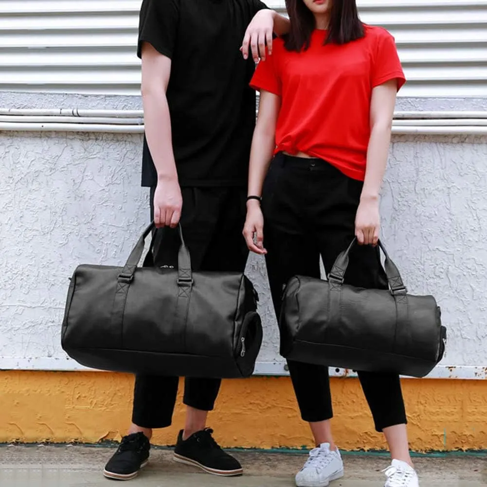 Unisex Travel Bag Waterproof Duffel Bag,Unisex Large Capacity Travel Duffle Faux Leather Gym Fitness Tote Shoulder Bag Black S