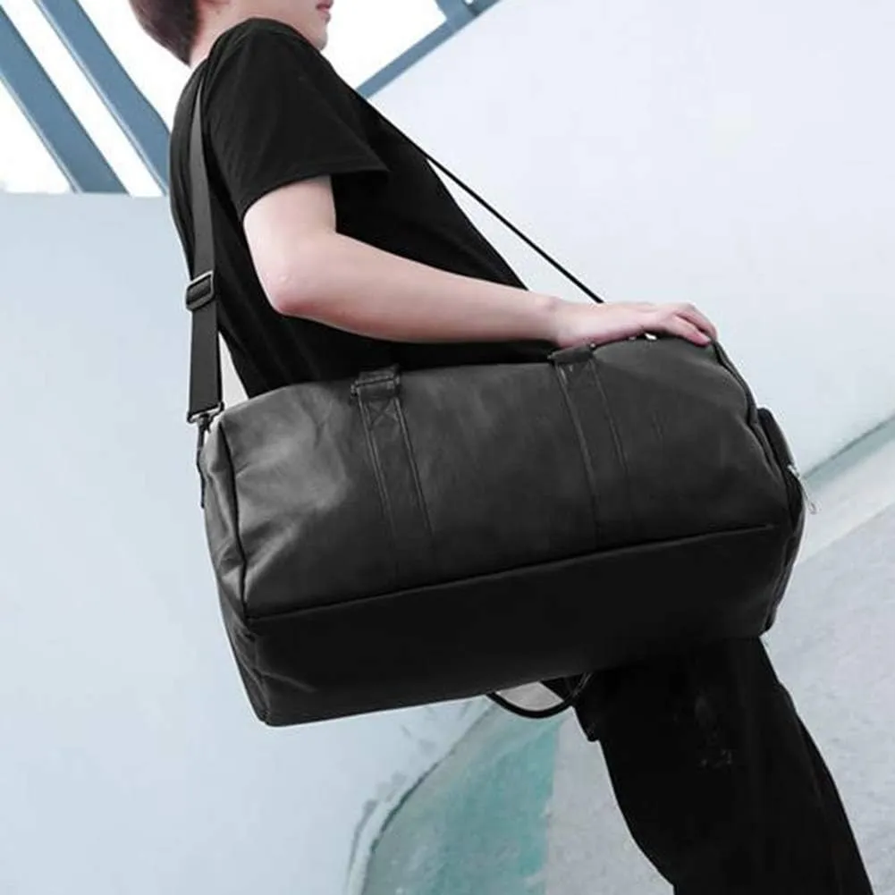 Unisex Travel Bag Waterproof Duffel Bag,Unisex Large Capacity Travel Duffle Faux Leather Gym Fitness Tote Shoulder Bag Black S