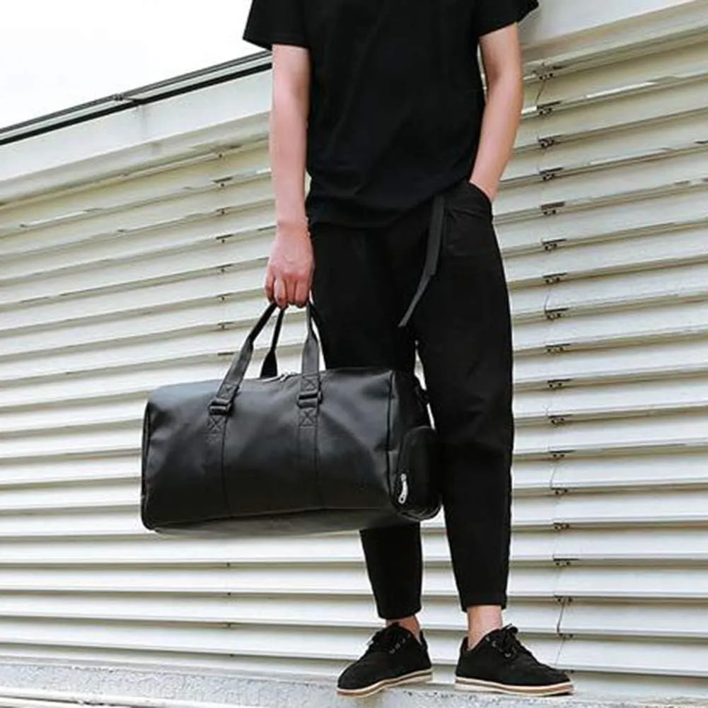 Unisex Travel Bag Waterproof Duffel Bag,Unisex Large Capacity Travel Duffle Faux Leather Gym Fitness Tote Shoulder Bag Black S