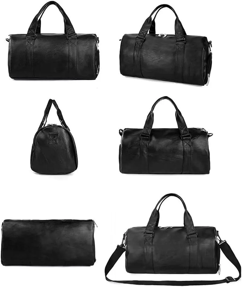 Unisex Travel Bag Waterproof Duffel Bag,Unisex Large Capacity Travel Duffle Faux Leather Gym Fitness Tote Shoulder Bag Black S