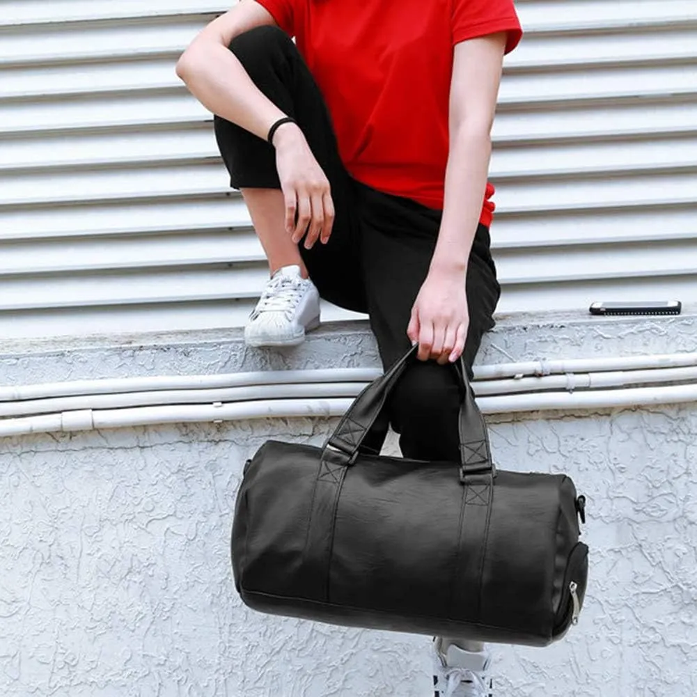 Unisex Travel Bag Waterproof Duffel Bag,Unisex Large Capacity Travel Duffle Faux Leather Gym Fitness Tote Shoulder Bag Black S