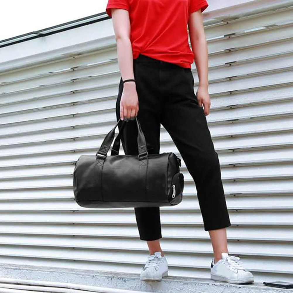 Unisex Travel Bag Waterproof Duffel Bag,Unisex Large Capacity Travel Duffle Faux Leather Gym Fitness Tote Shoulder Bag Black S