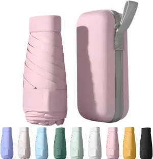 UPF50  Mini Travel Umbrella 15cm – Windproof Compact Parasol with Zippered Case (225g for Hiking/Pocket), UV Protection & Multi-Functional Key Holder