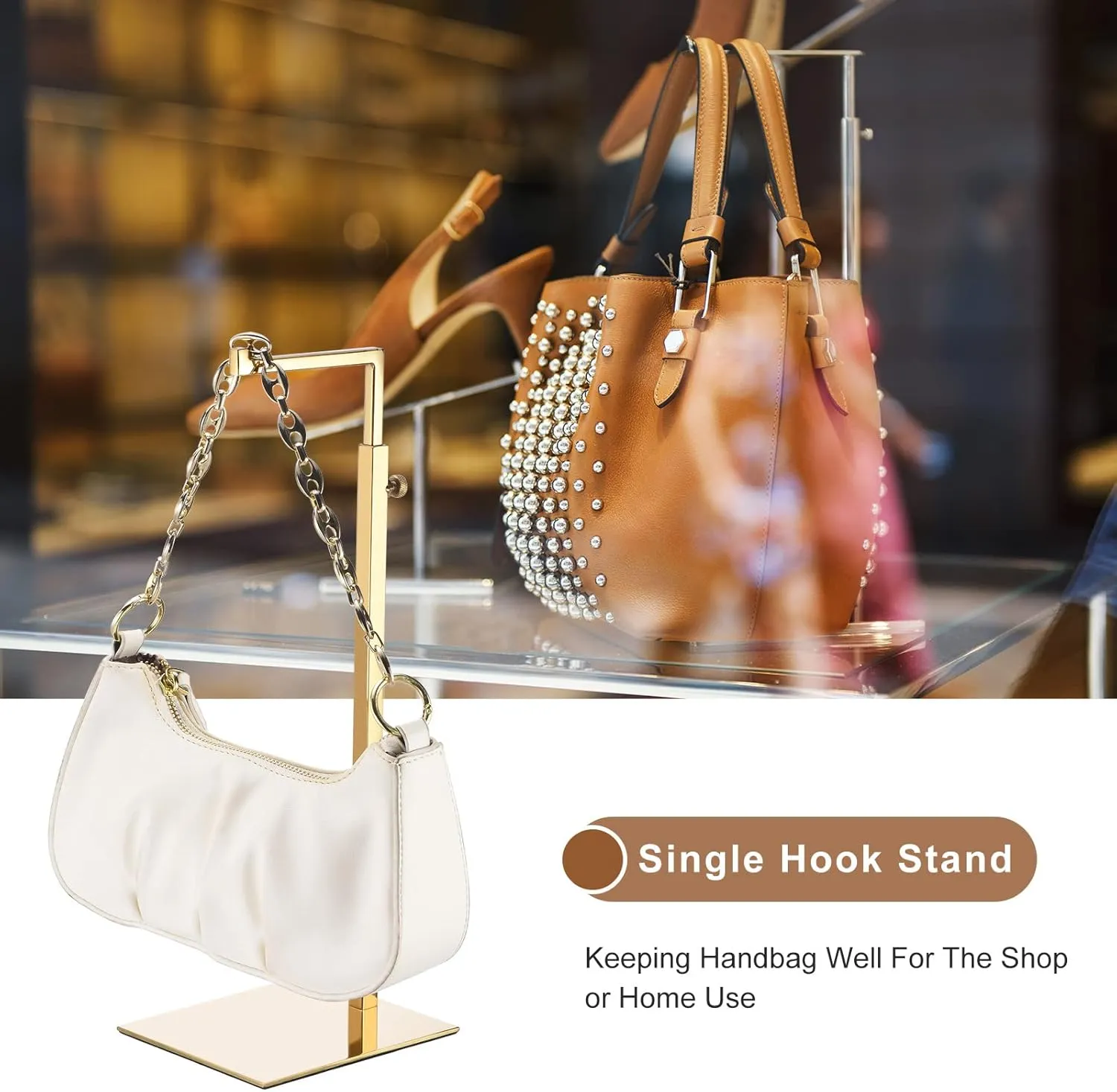 uxcell Purse Display Stand 2 Pack Adjustable Handbag Rack Stainless Steel Tabletop Single Hook Holder for Boutique Store - Silver