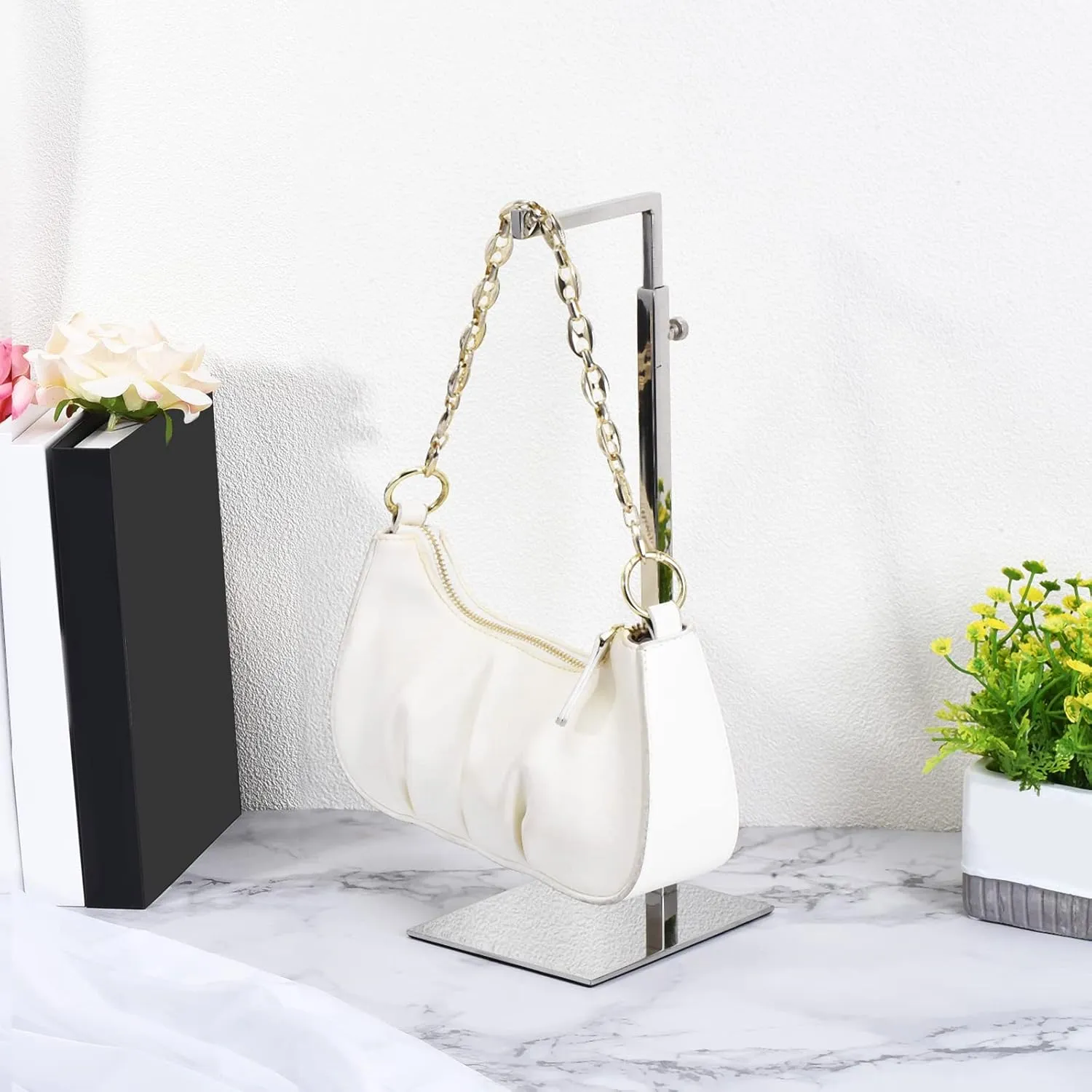 uxcell Purse Display Stand 2 Pack Adjustable Handbag Rack Stainless Steel Tabletop Single Hook Holder for Boutique Store - Silver