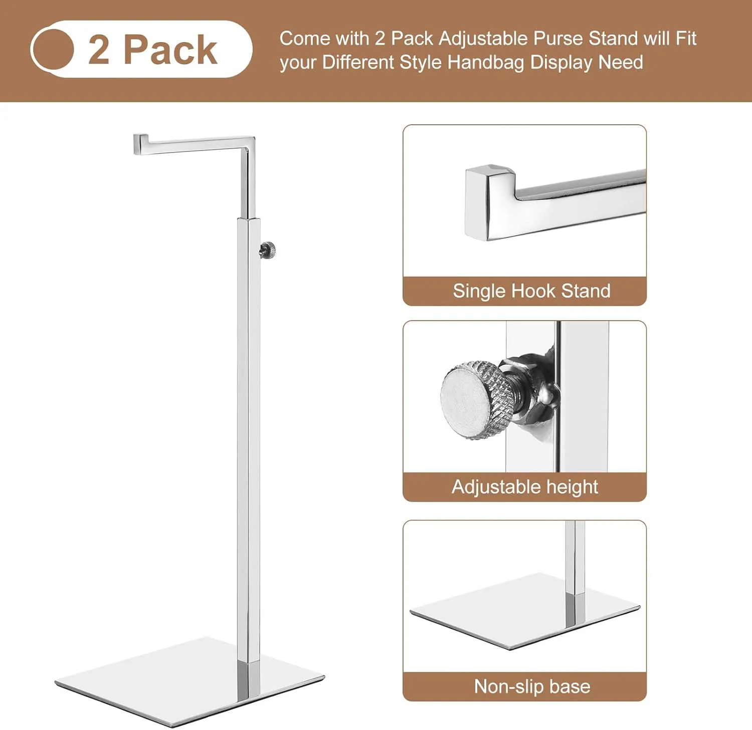 uxcell Purse Display Stand 2 Pack Adjustable Handbag Rack Stainless Steel Tabletop Single Hook Holder for Boutique Store - Silver