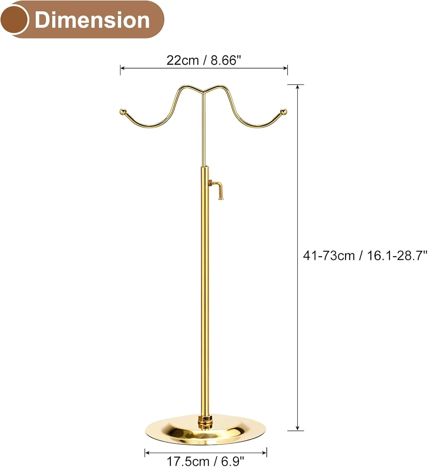 uxcell Purse Display Stand Set 1Pack Adjustable Tabletop Double Hook Handbag Rack Metal Holder for Retail Boutique Store - Gold