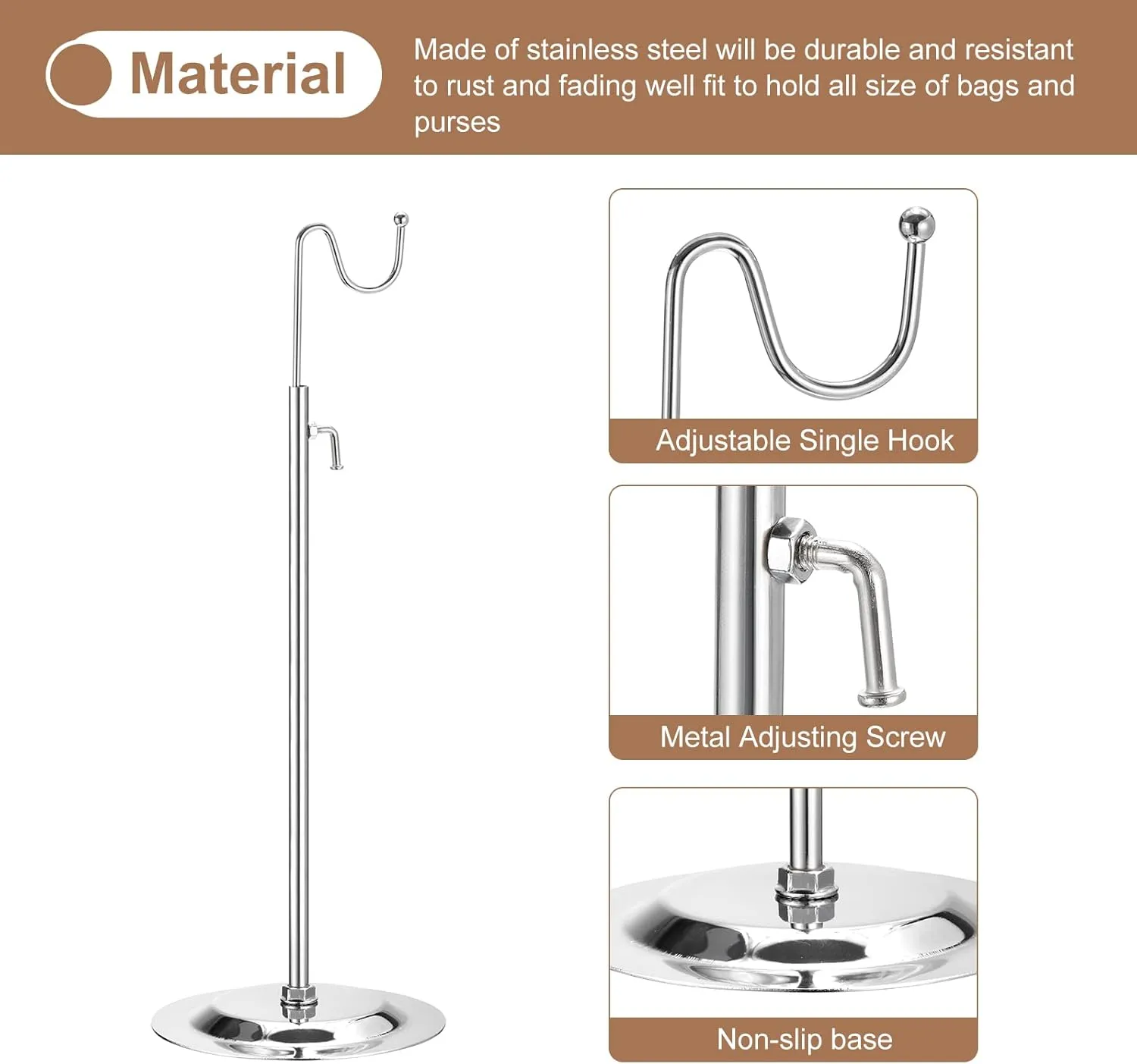 uxcell Purse Display Stand Set 2 Pack Adjustable Tabletop Single Hook Handbag Rack Metal Bag Holder for Retail Boutique Store - Silver