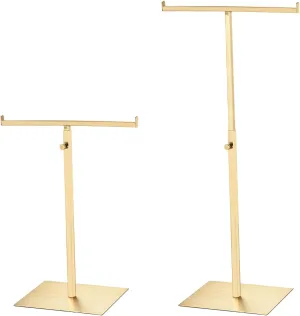 uxcell Purse Display Stand T Shaped Metal 2 Pack Adjustable Handbag Rack Double Hook Holder Necklace Organizer for Home Boutique Store - Gold