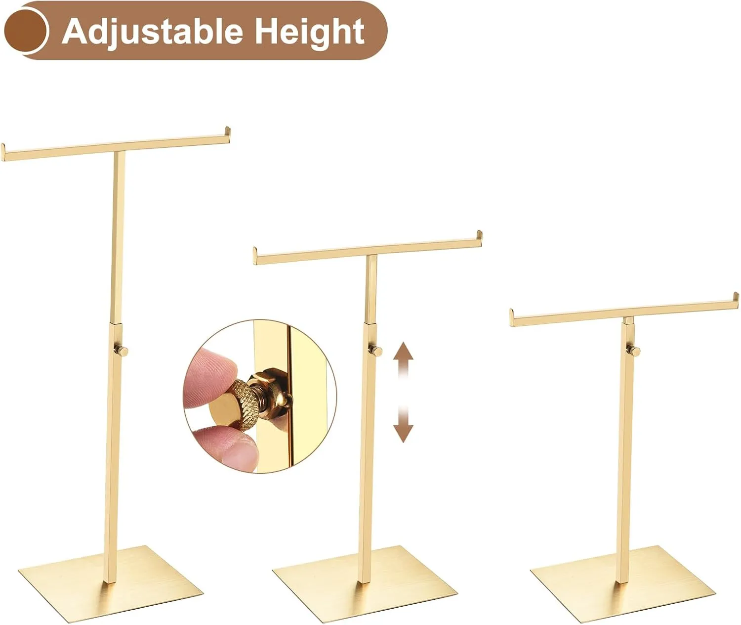 uxcell Purse Display Stand T Shaped Metal Adjustable Handbag Rack Double Hook Holder Necklace Organizer for Home Boutique Store - Gold