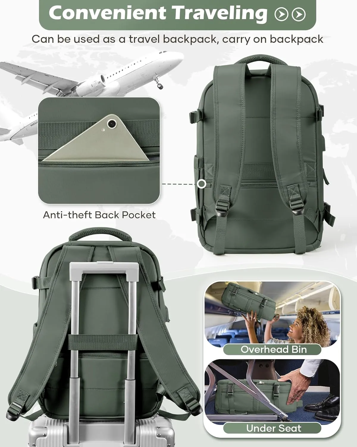 Vacuum Backpack Travel Laptop Backpacks For Women Men Carry On Backpack With Vacuum Compression Bags Seal Packing Personal Item Travel Bag Airback Backpacks Without Pump Olive Green