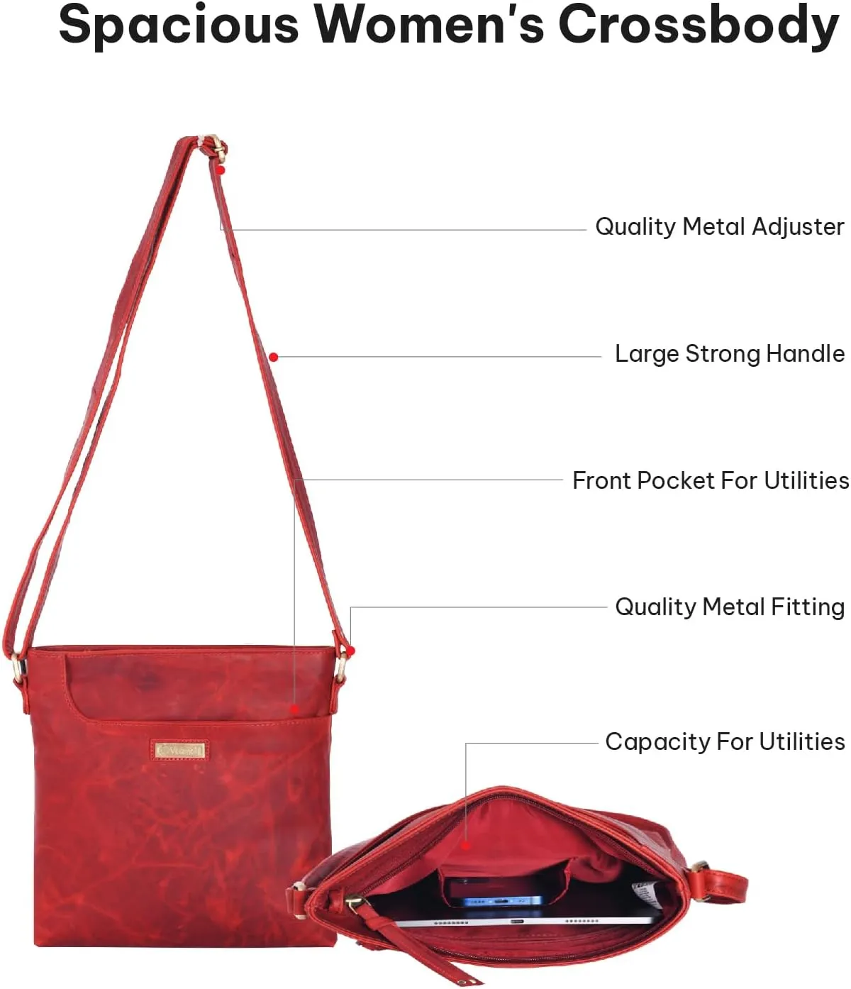 VALENCHI Leather Crossbody Bags for Women - Women's Crossbody Handbags - Trendy Leather Purse for Women - Ladies Sling Bag