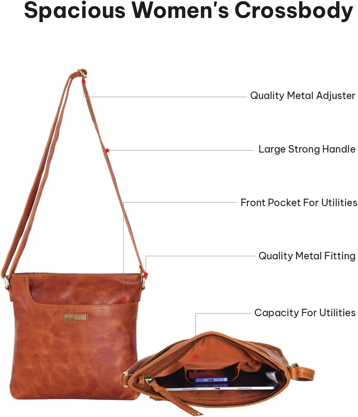 VALENCHI Leather Crossbody Bags for Women - Women's Crossbody Handbags - Trendy Leather Purse for Women - Ladies Sling Bag
