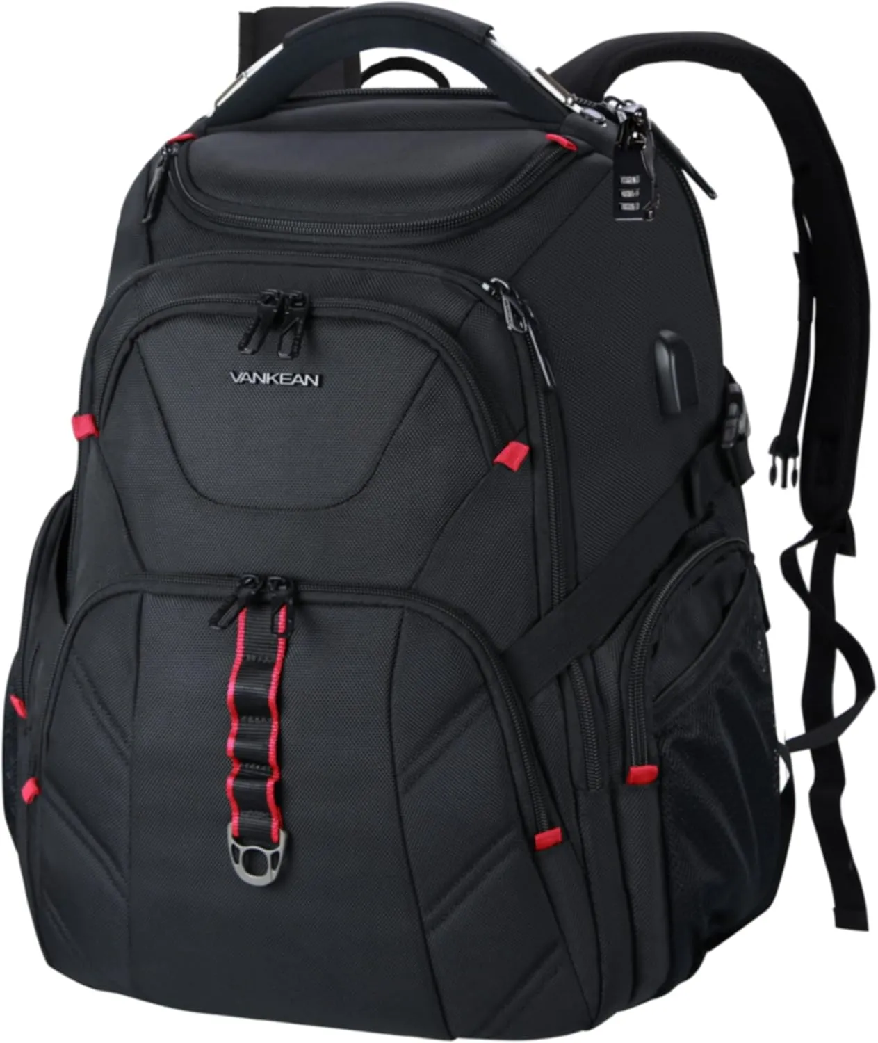 VANKEAN 17.3'' Travel Laptop Backpack TSA Friendly, Water Resistant Anti Theft Extra Large College Backpacks with RFID Pockets, USB Port for Men Women Business Work Bag, Black