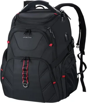 VANKEAN 17.3'' Travel Laptop Backpack TSA Friendly, Water Resistant Anti Theft Extra Large College Backpacks with RFID Pockets, USB Port for Men Women Business Work Bag, Black
