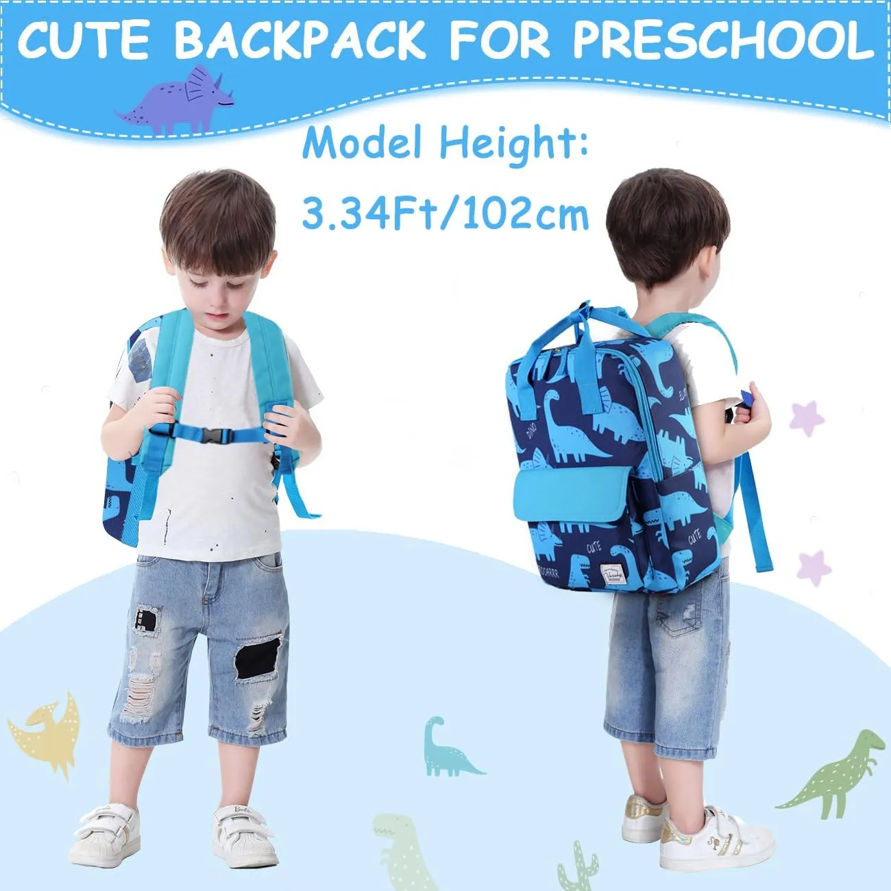 VASCHY Dinosaur Backpacks Kids, Lightweight Toddler Kids Preschool Backpack for Children