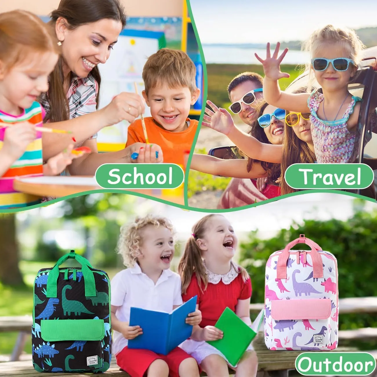VASCHY Dinosaur Backpacks Kids, Lightweight Toddler Kids Preschool Backpack for Children