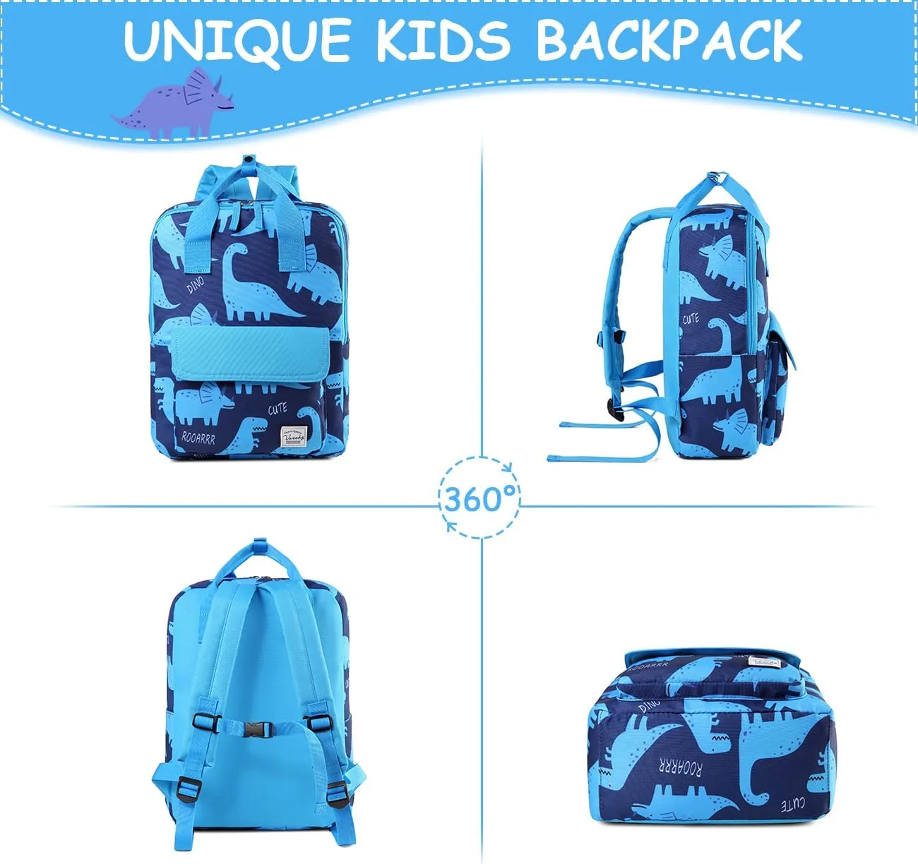 VASCHY Dinosaur Backpacks Kids, Lightweight Toddler Kids Preschool Backpack for Children