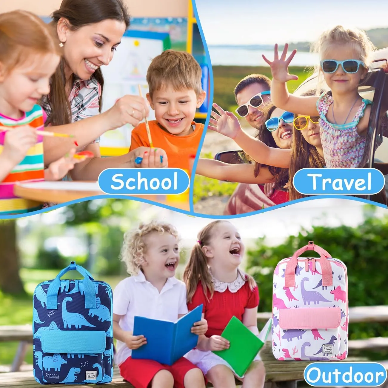 VASCHY Dinosaur Backpacks Kids, Lightweight Toddler Kids Preschool Backpack for Children