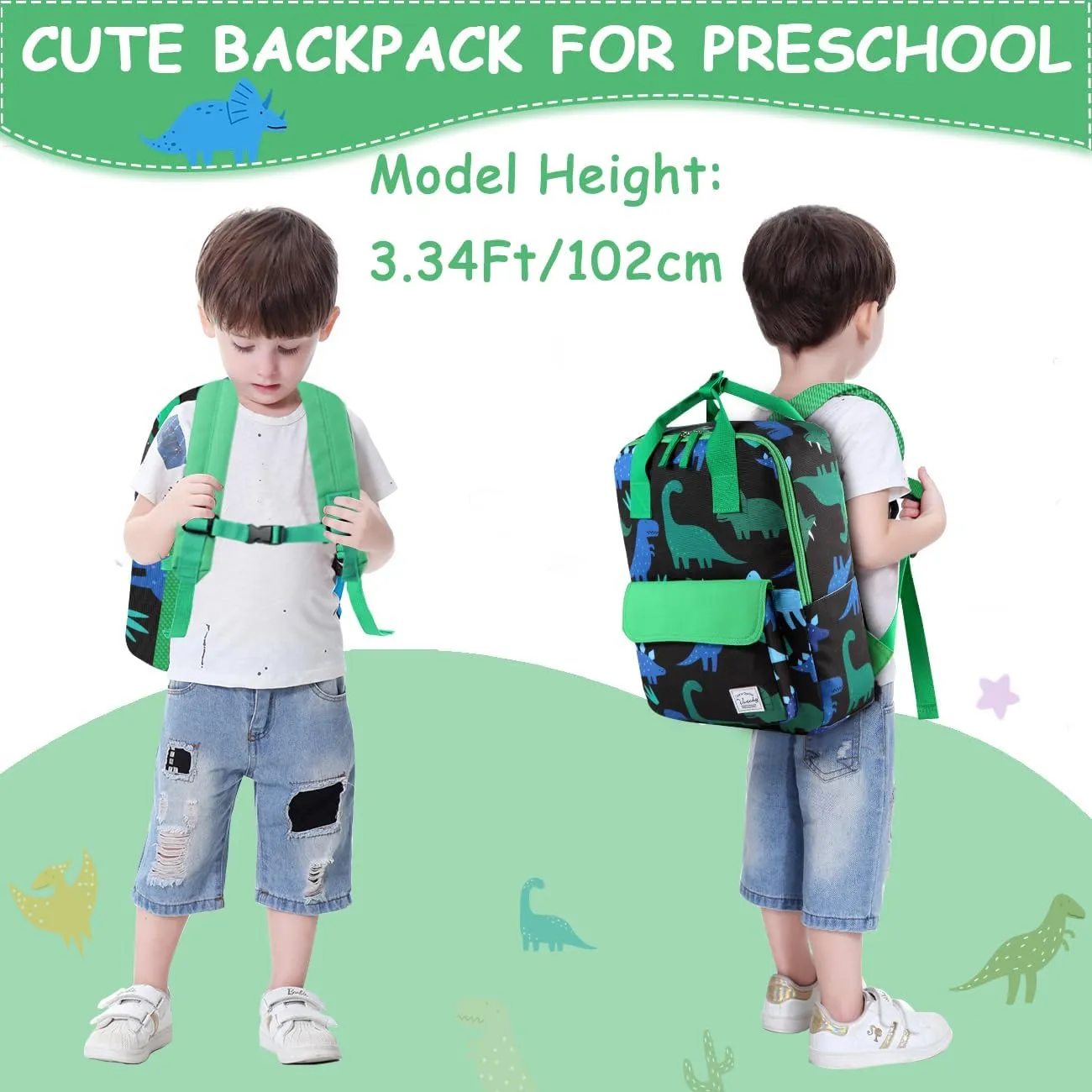 VASCHY Dinosaur Backpacks Kids, Lightweight Toddler Kids Preschool Backpack for Children