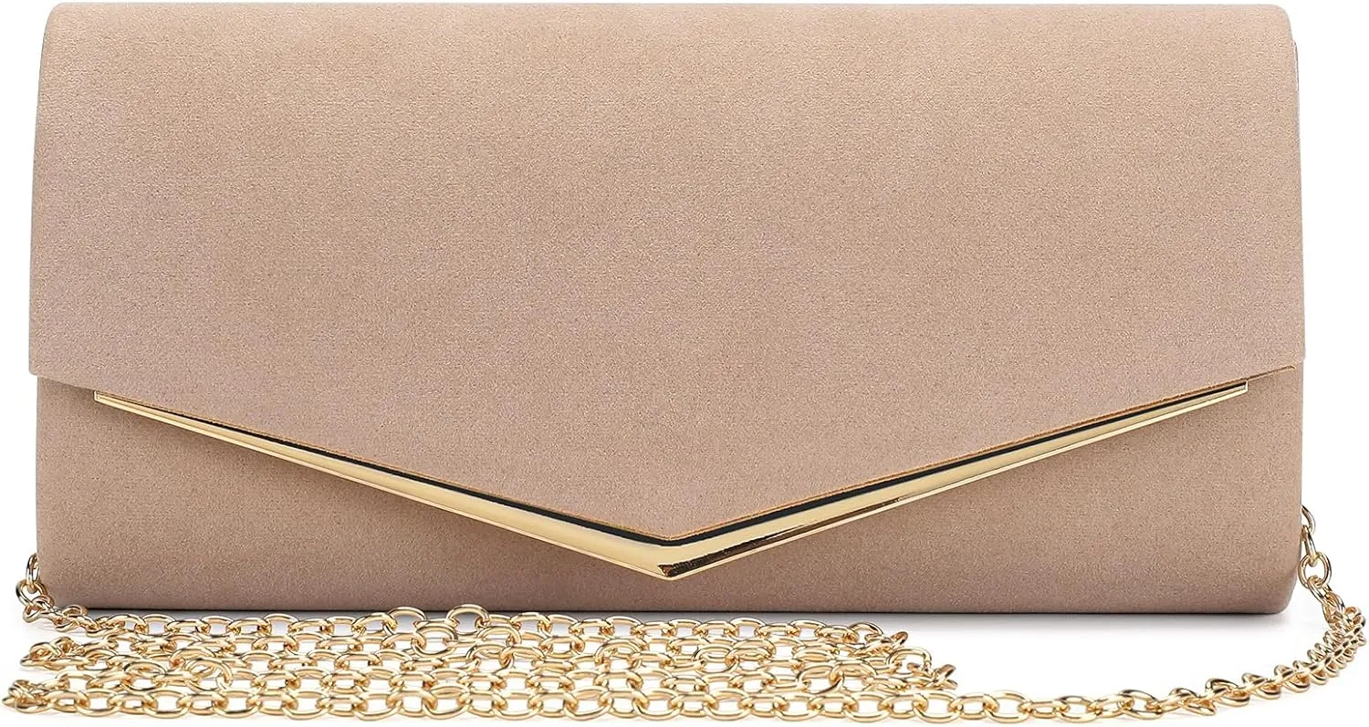 Velvet Clutch Bag for Women Black Formal Evening Bag Wedding Purse Red Suede Prom Cocktail Party Handbag with Chain
