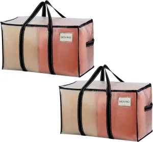 VENO 2 Pack Moving Bags, Moving Supplies, Moving Boxes, College Packing Storage Boxes with Lids Alternative, Heavy Duty Totes, Extra Large, Sturdy Handles, Zipper (Clear with Black Handles, 2 Pack)