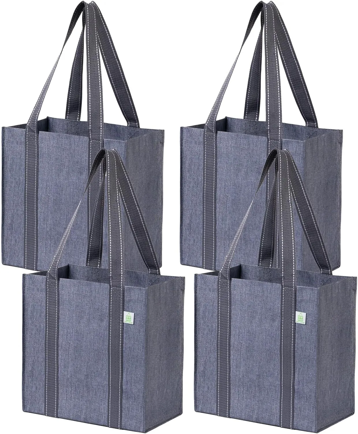 VENO 4 Pack Reusable Grocery Bags Shopping Bags, Small Tote Bag w/Handle & Hard Bottom, Heavy Duty, Foldable Bag Carrier - Gray