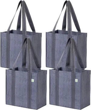 VENO 4 Pack Reusable Grocery Bags Shopping Bags, Small Tote Bag w/Handle & Hard Bottom, Heavy Duty, Foldable Bag Carrier - Gray
