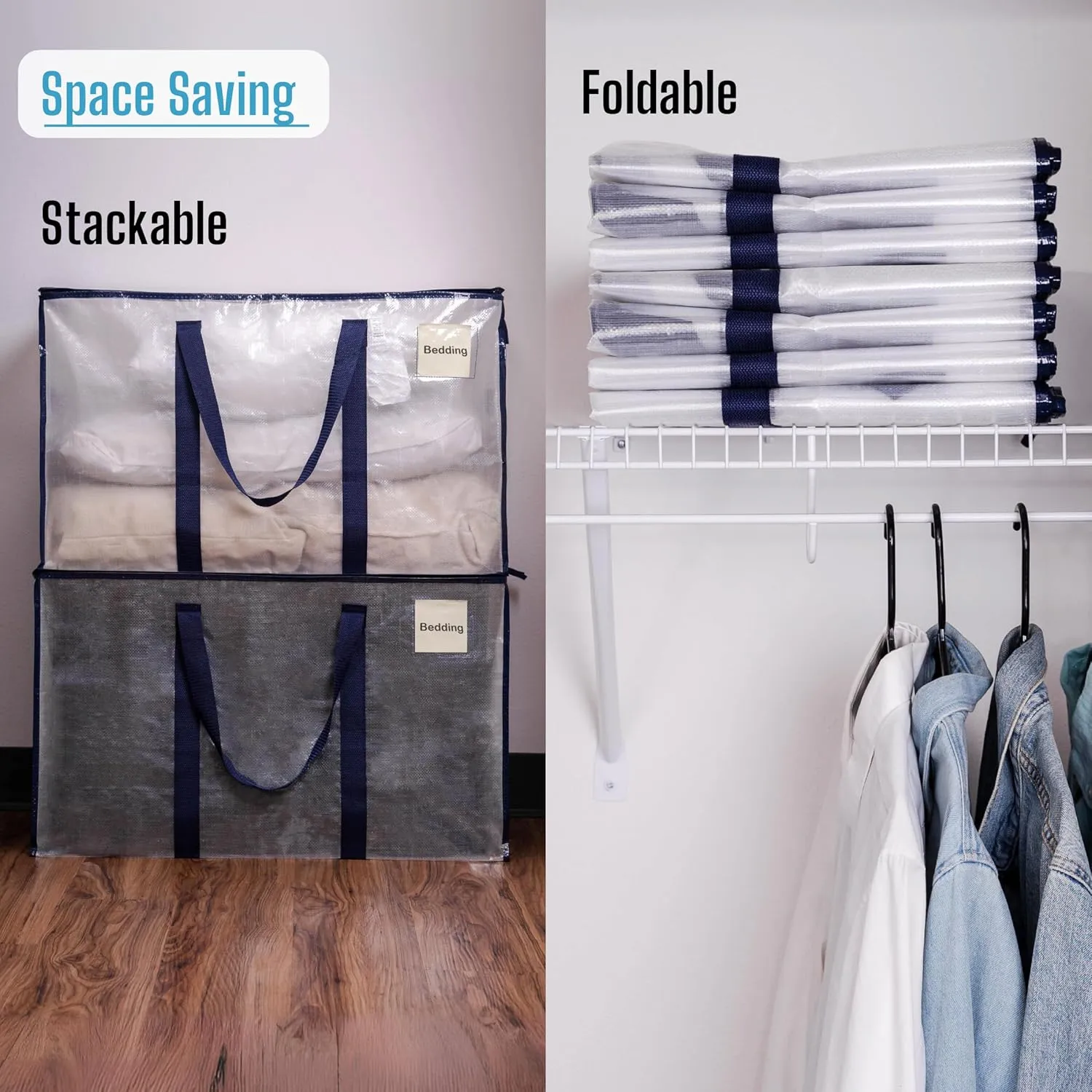 VENO 8 Pack Moving Bags, Heavy Duty, Moving Boxes Alternative, Packing Storage Supplies for Dorm Room Essentials with Zipper for Clothes, Extra Large Totes for Packaging (Clear, 8 Pack)